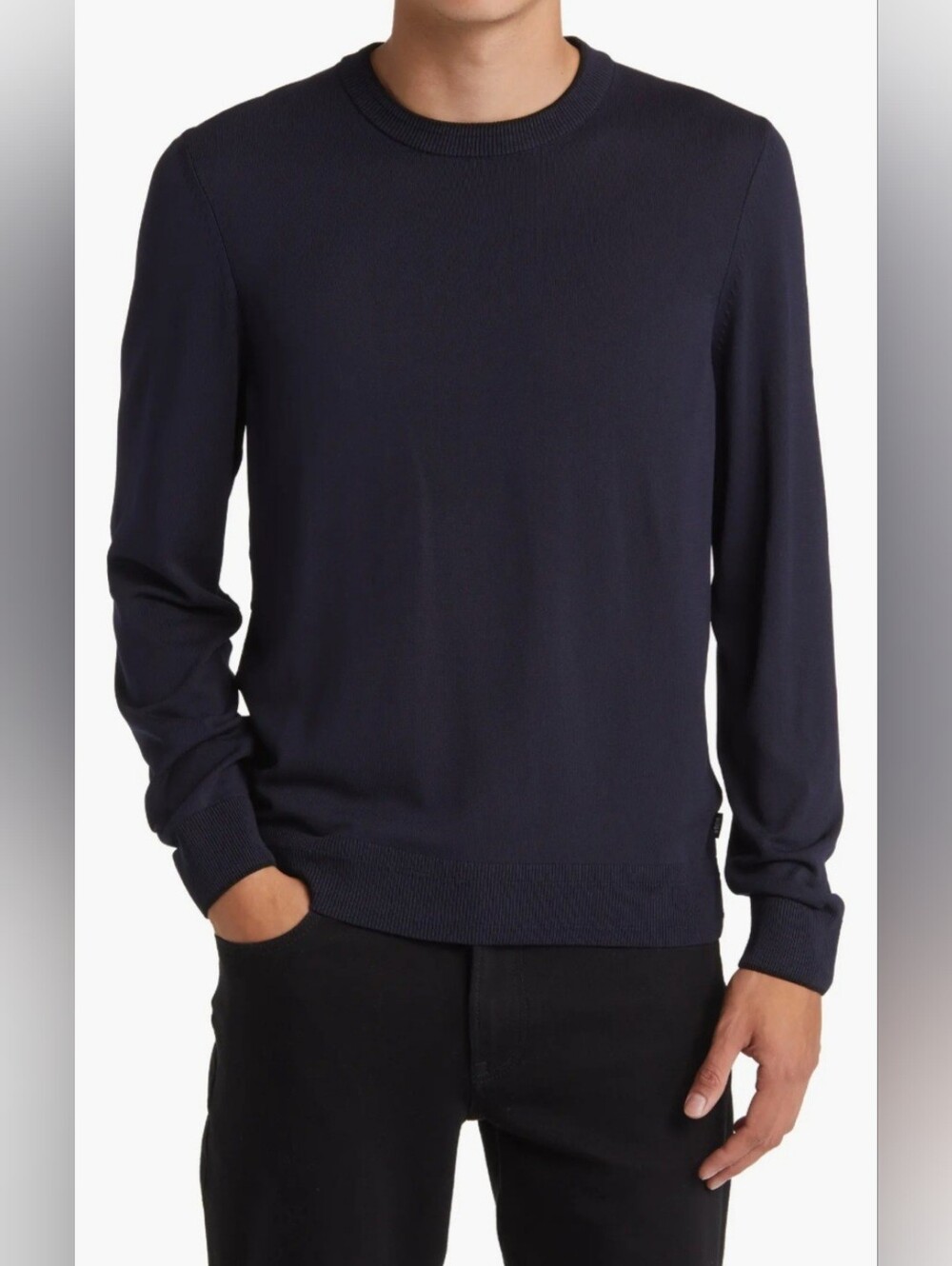 Boss Navy Crewneck Sweater - Solid Knit